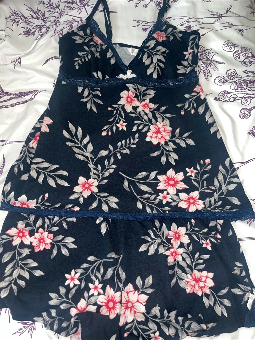 Marilyn Monroe Navy Floral Lace-Trim Camisole & Shorts Set